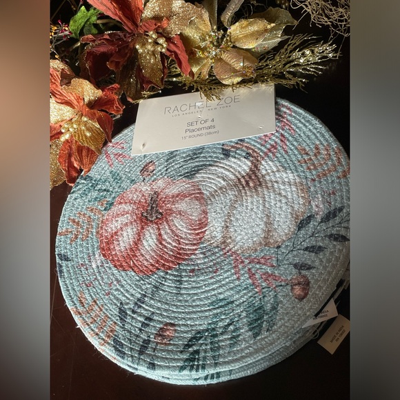 RACHEL ZOE NWT Fall Autumn Thanksgiving Pumpkin Set Of 4 15” Round Placemats - Picture 11 of 11